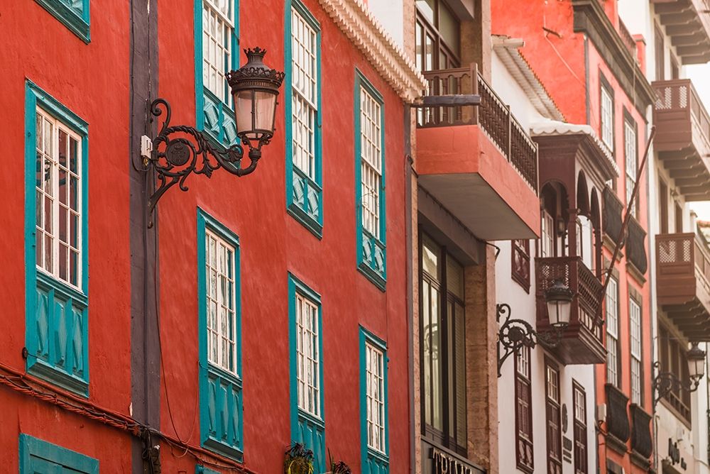 Canary Islands-La Palma Island-Santa Cruz de la Palma-traditional Canarian house balconies